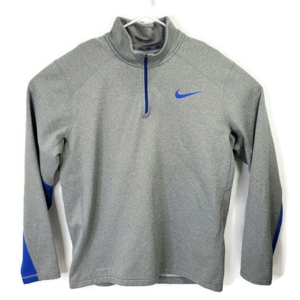 Nike Therma-FIT Mens Large Gray Blue 1/4 Zip Pullover Jacket Athletic Fleece
